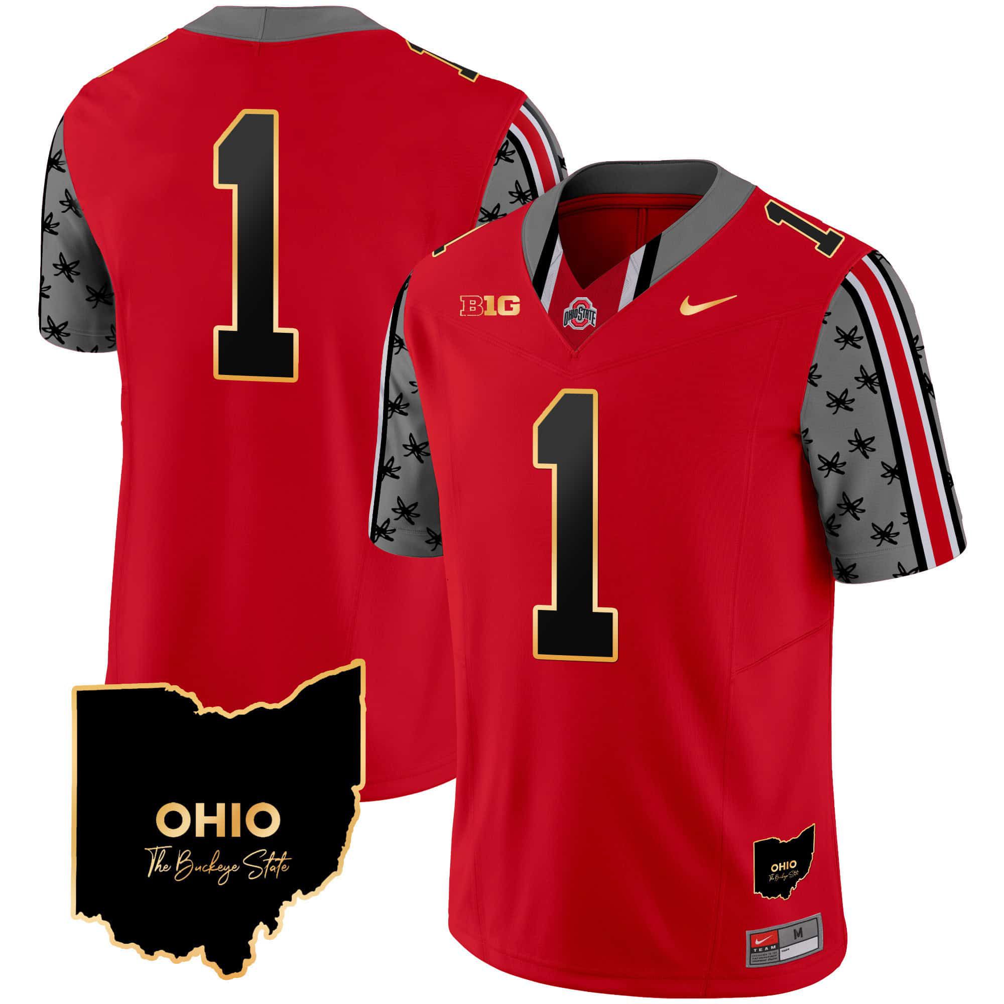 Men Ohio State Buckeyes #1 No Name Red 2024 Nike Home Patch Gold Trim Vapor Limited NCAA Jersey